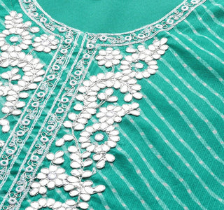 Green Embroidered Leheriya Print Kurta