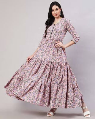 Pink Viscose Rayon Floral Motif Print Anarkali Shape Kurta