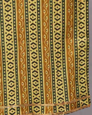 Mustard Cotton Ethnic Motif Printed Anarkali Set with Dupatta