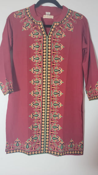 Red French Crepe Printed Kurta