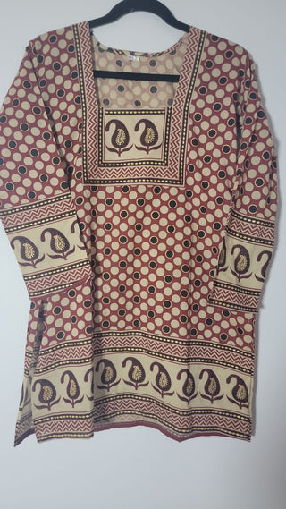 Brown Cotton Polka Dot Print Short Kurta