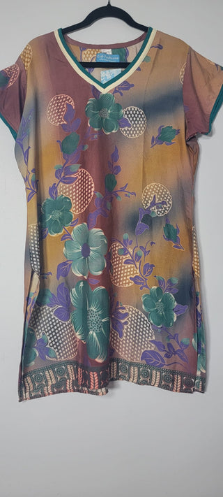 Brown & Blue French Crepe Printed Short Style Kurta