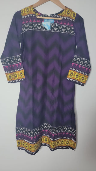 Purple French Crepe Printed Kurta