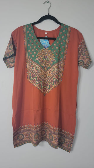 Orange & Green French Crepe Printed Kurta