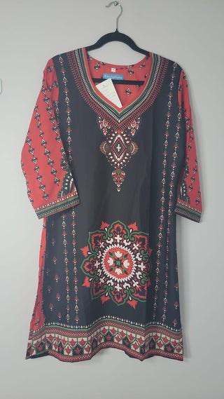 Black French Crepe Long Printed Kurta