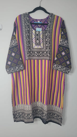 Multicolor French Crepe Long Printed Kurta