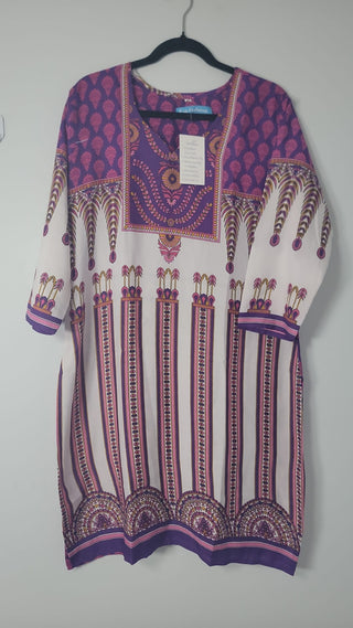 Purple & White French Crepe Printed Kurta