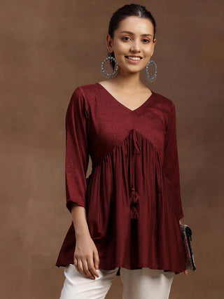 Maroon Silk Blend Short Kurta