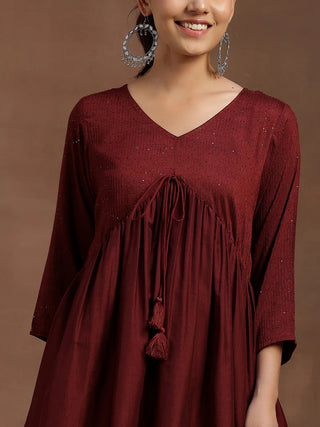 Maroon Silk Blend Short Kurta