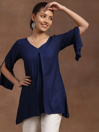 Blue Silk Blend Short Kurta