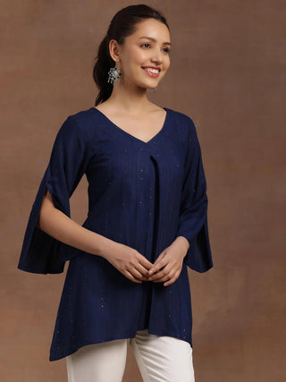 Blue Silk Blend Short Kurta