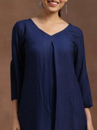 Blue Silk Blend Short Kurta