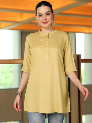 Mustard Solid Rayon Short Kurta