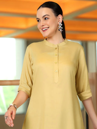 Mustard Solid Rayon Short Kurta