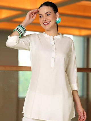 White Solid Rayon Short Kurta