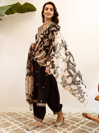 Embroidered Sut Set with Printed Dupatta