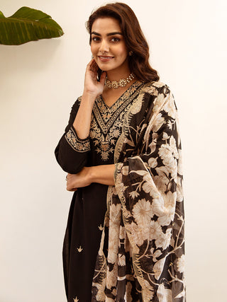 Embroidered Sut Set with Printed Dupatta