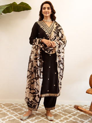 Embroidered Sut Set with Printed Dupatta