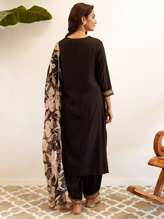 Embroidered Sut Set with Printed Dupatta