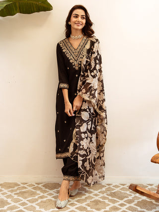 Embroidered Sut Set with Printed Dupatta