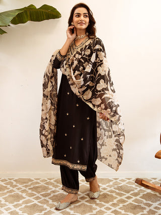 Embroidered Sut Set with Printed Dupatta