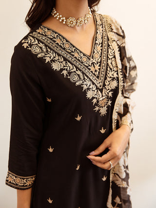 Embroidered Sut Set with Printed Dupatta