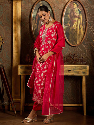 Pink Embroidered Suit Set with Dupatta