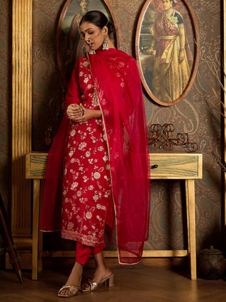 Pink Embroidered Suit Set with Dupatta