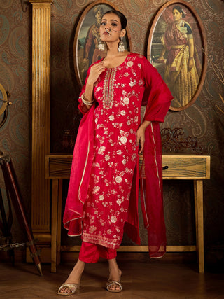 Pink Embroidered Suit Set with Dupatta