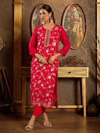 Pink Embroidered Suit Set with Dupatta