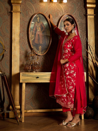 Pink Embroidered Suit Set with Dupatta