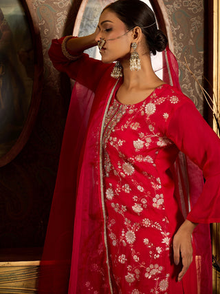 Pink Embroidered Suit Set with Dupatta