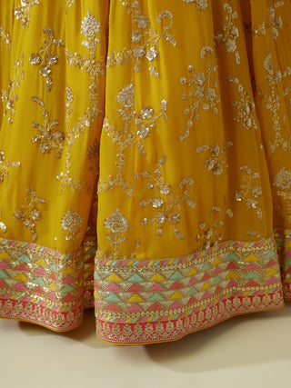 Yellow Georgette Zari Embroidered Lehenga Choli Set with Organza Dupatta