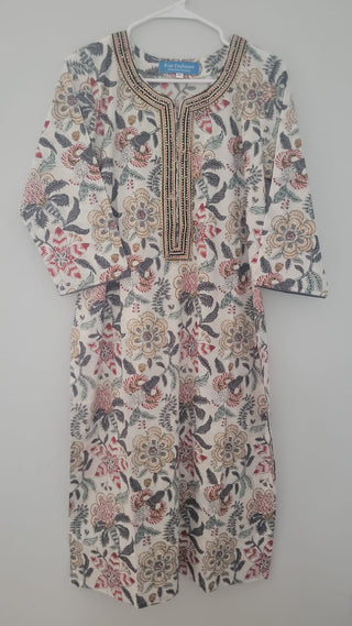 White Cotton Printed Straight Shape Kurta