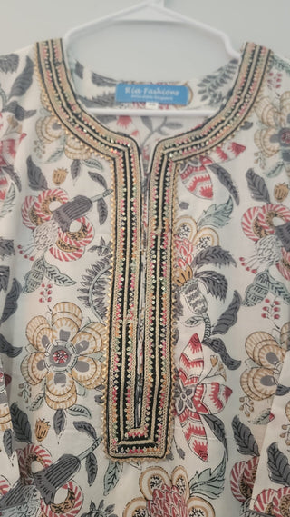 White Cotton Printed Straight Shape Kurta