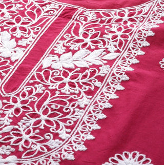 Magenta Cotton Floral Embroidered Suit Set with Dupatta