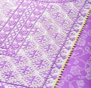 Lavender Cotton Floral Print & Embroidered Suit Set with Dupatta