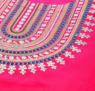 Fuchsia Art Silk Yoke Embroidered Kurta with Dupatta and Silk Blend Bottom