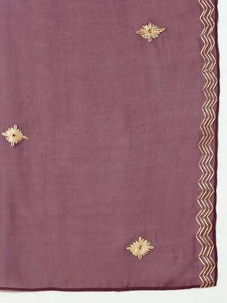 Wine Crepe Lace Detailing Suit Set with Dupatta