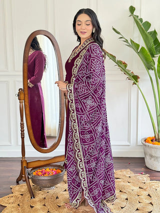 Wine Viscose Chanderi Embroidered Suit Set with Silk Blend Dupatta