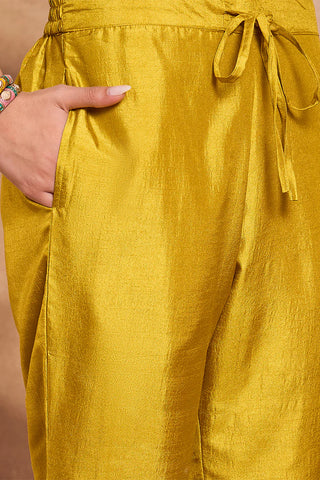 Yellow Silk Blend Straight Shape Floral Print Suit Set with Dupatta