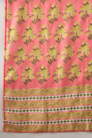 Yellow Rayon Blend Floral Print Straight Shape Suit Set with Pink Printed Dupatta