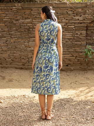 Cotton Green Abstract Print Midi Dress