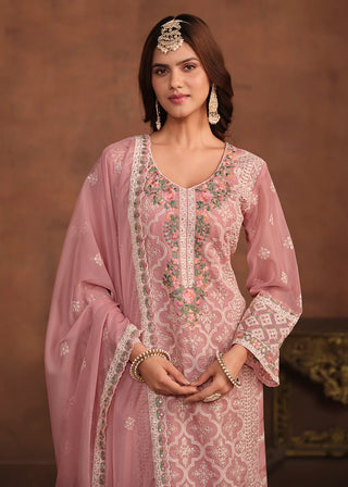 Organza Blush Pink Embroidered Suit Set