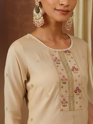 Beige Chanderi Silk Embroidered Kurta Bottom Set