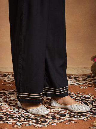 Black Pure Cotton Ajrak Print Suit Set with Dupatta