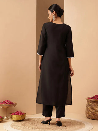 Black Chanderi Embroidered Kurta Bottom Set