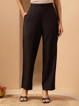 Black Chanderi Embroidered Kurta Bottom Set