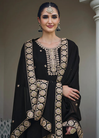 Black Georgette Stonework Embroidered Suit Set with Dupatta