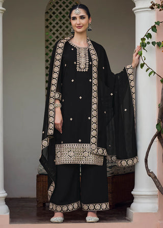 Black Georgette Stonework Embroidered Suit Set with Dupatta